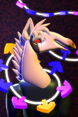 A horse surrounded by Stepmania arrows.